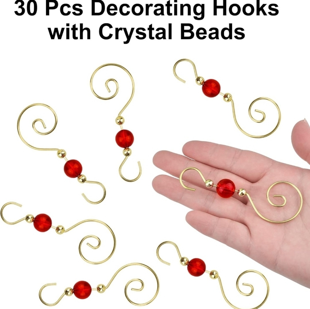 30 Pcs Gold and Red Decorating Hooks with Crystal Beads